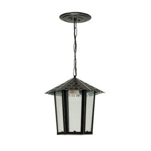 Pendente Colonial Sextavado Vidro Liso - Preto
