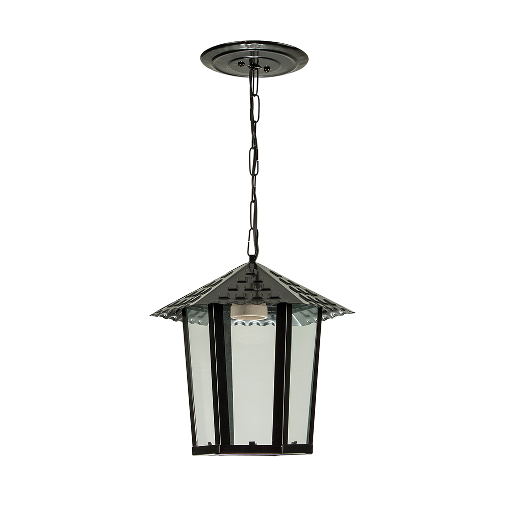 Pendente Colonial Sextavado Vidro Liso - Preto