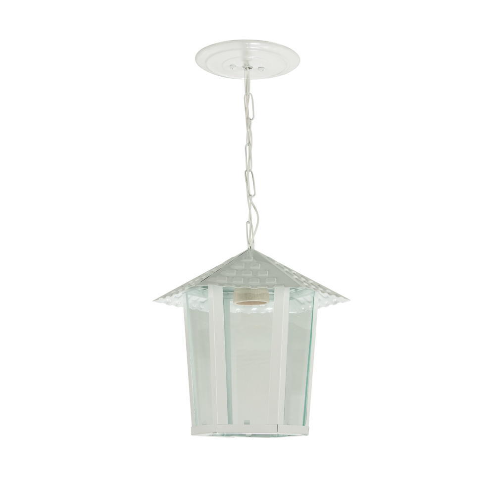 Pendente Colonial Sextavado Vidro Liso - Branco