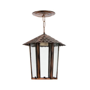 Pendente Colonial Sextavado Vidro Liso - Cobre Liso