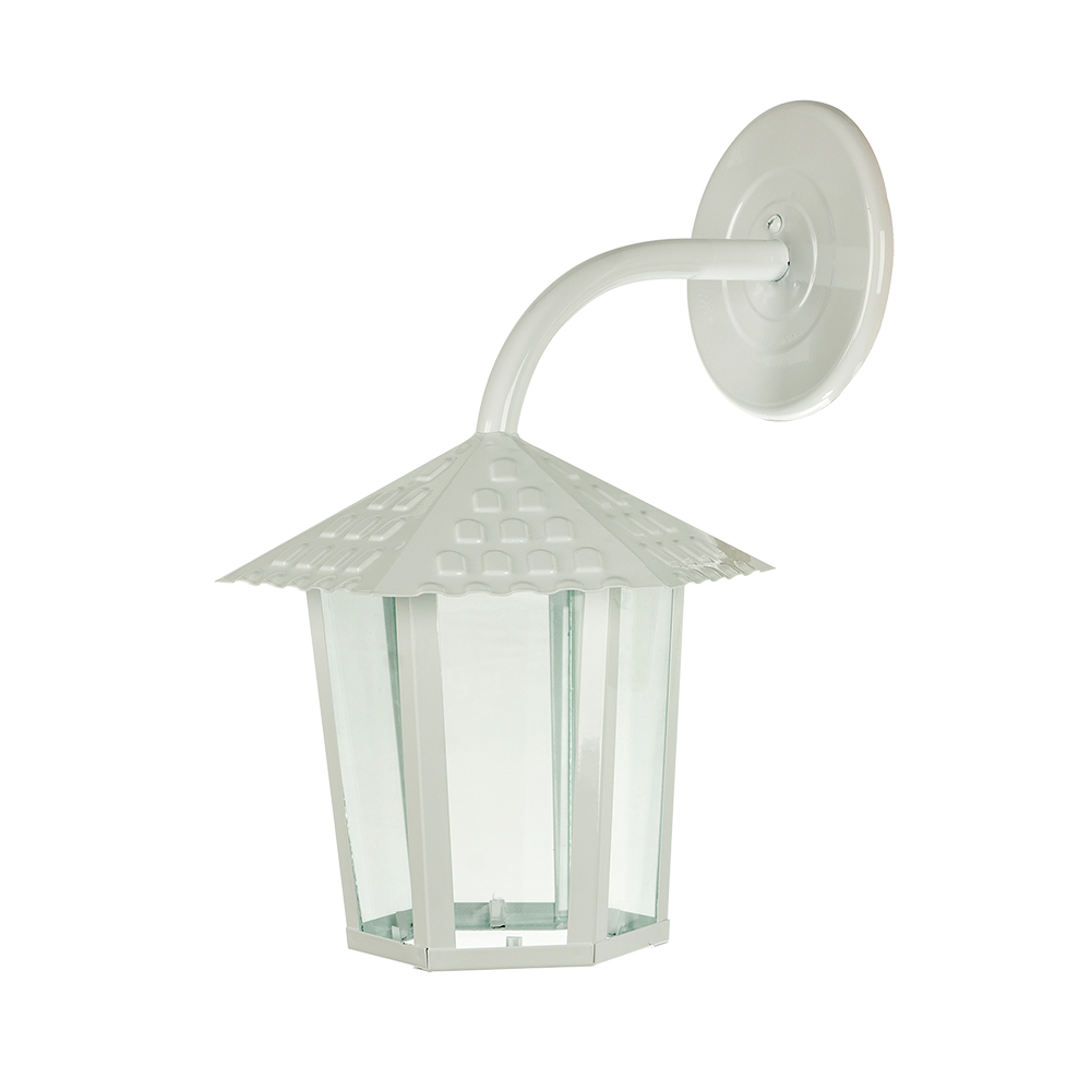 Arandela Colonial Sextavada Vidro Liso - Branco Brilhante