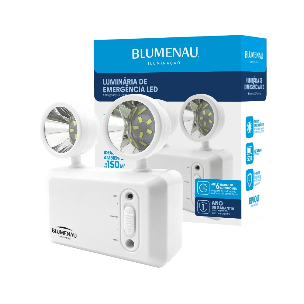 Luminária de Emergência LED 600 LM 3W 2 Faróis 6.500K - Branco