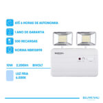 Luminária de Emergência LED 2.200LM 10W 2 Faróis 6.500K - Branco