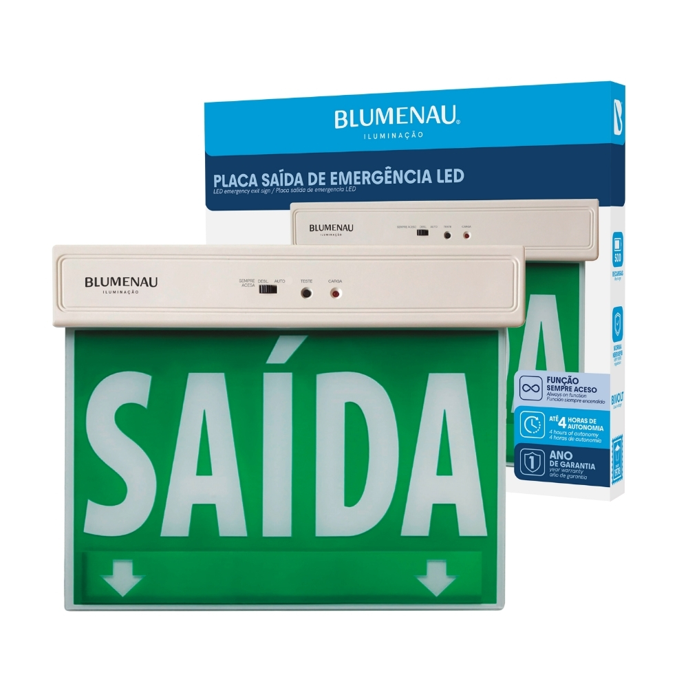 Placa de Saída LED Luz de Emergência 1 Face 1W - Verde