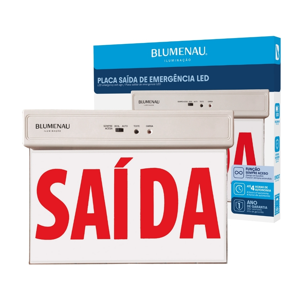 Placa de Saída LED Luz de Emergência 1 Face 1W - Vermelha