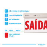 Placa de Saída LED Luz de Emergência 1 Face 1W - Vermelha