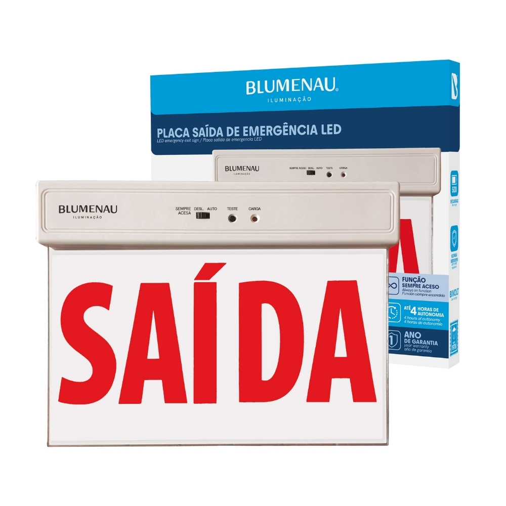 Placa de Saída LED Luz de Emergência Face Dupla 1W - Vermelha