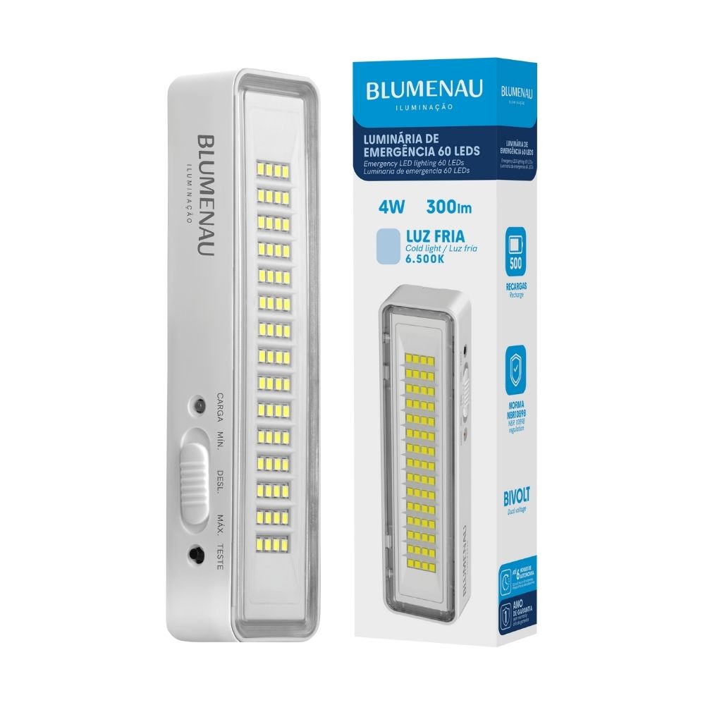 Luminária de Emergência 60 LEDs Bivolt 4W 6.500K Branco