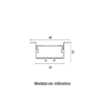 Perfil Embutir Recuado Alumínio 2m 48x20mm com 3 Molas e 2 Tampas - Preto