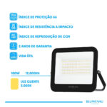 Refletor LED PRO 100W IP66 Bivolt 3.000K - Preto