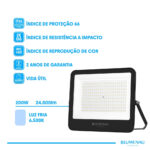 Refletor LED PRO 200W IP66 Bivolt 6.500K - Preto