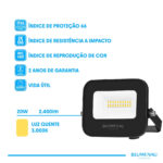 Refletor LED PRO 20W Alumínio Bivolt IP66 3.000K