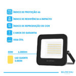 Refletor LED PRO 50W IP66 Bivolt 3.000K - Preto