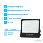 Refletor LED PRO 600W IP66 Alumínio Bivolt 6.500K - Preto
