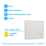 Painel Backlight LED Embutir Quadrado Alumínio 45W 3.000K - Branco