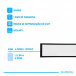 Painel LED Embutir Retangular Alumínio Bivolt 40W 6.500K – Preto