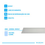 Painel Backlight LED Embutir Retangular Alumínio 20W 6.500K - Branco