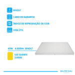 Painel Backlight LED Sobrepor Quadrado Alumínio 45W 3.000K - Branco