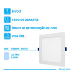 Painel LED Play ABS Embutir Quadrado 12W Bivolt 6.500K - Branco