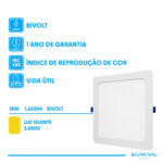 Painel LED Play ABS Embutir Quadrado 18W Bivolt 3.000K - Branco