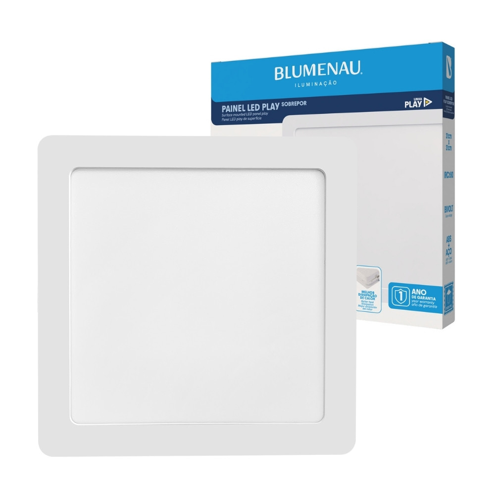 Painel LED Play ABS Sobrepor Quadrado 18W Bivolt 4.100K - Branco