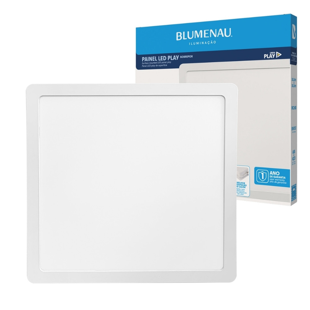 Painel LED Play ABS Sobrepor Quadrado 24W Bivolt 6.500K - Branco
