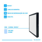 Painel LED Sobrepor Quadrado 32W 6.500K - Preto