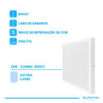 Painel Backlight LED Sobrepor Quadrado Alumínio 32W 6.500K - Branco