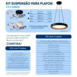 Kit Suspensão para Plafon com Canopla 4 cabos - Preto